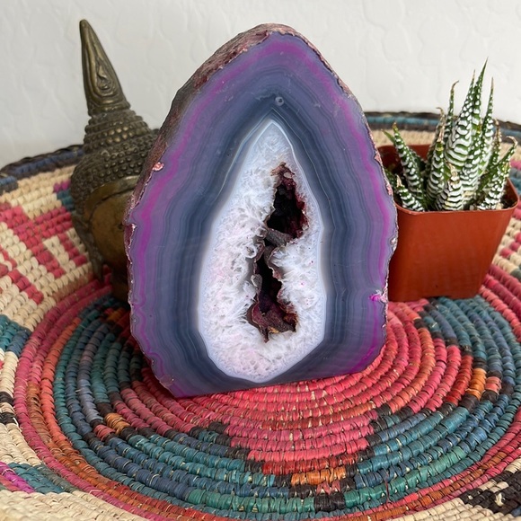 Other - Purple Gray agate geode with quartz druzy large metaphysical healing energy
